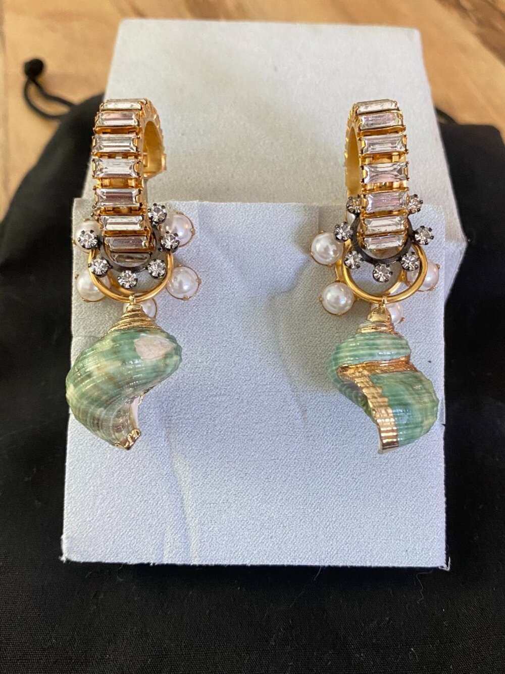 Elizabeth Cole Gold Shell Crystal Earrings